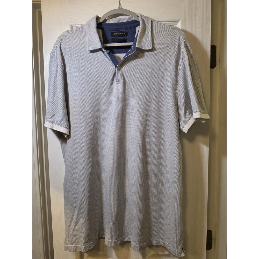 Banana Republic Polo Shirt Men XL Blue Textured Cotton Blend Trim Preppy Golf